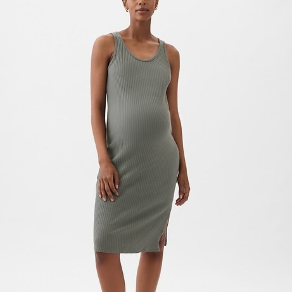 NWOT Gap Maternity Rib Midi Tank Dress in Grey